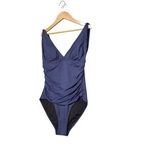 LA BLANCA Elegant Navy One-Piece V neck Swimsuit size 8